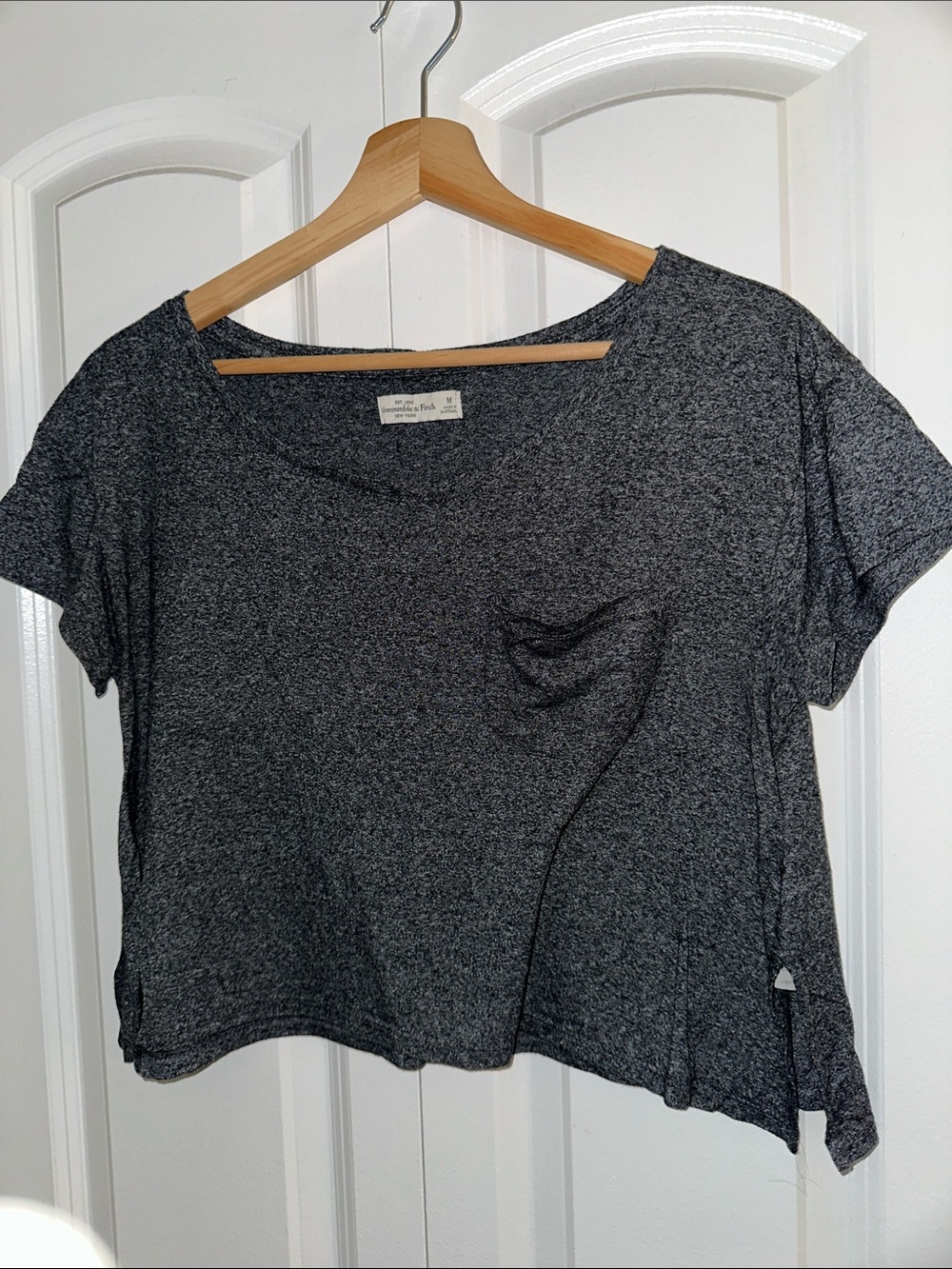 Abercrombie & Fitch Heathered Gray Crop Tee - Black/Charcoal